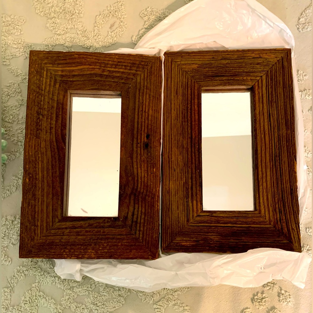 Beautiful rustic natuarl wood hand crafted set of mirrored frames.